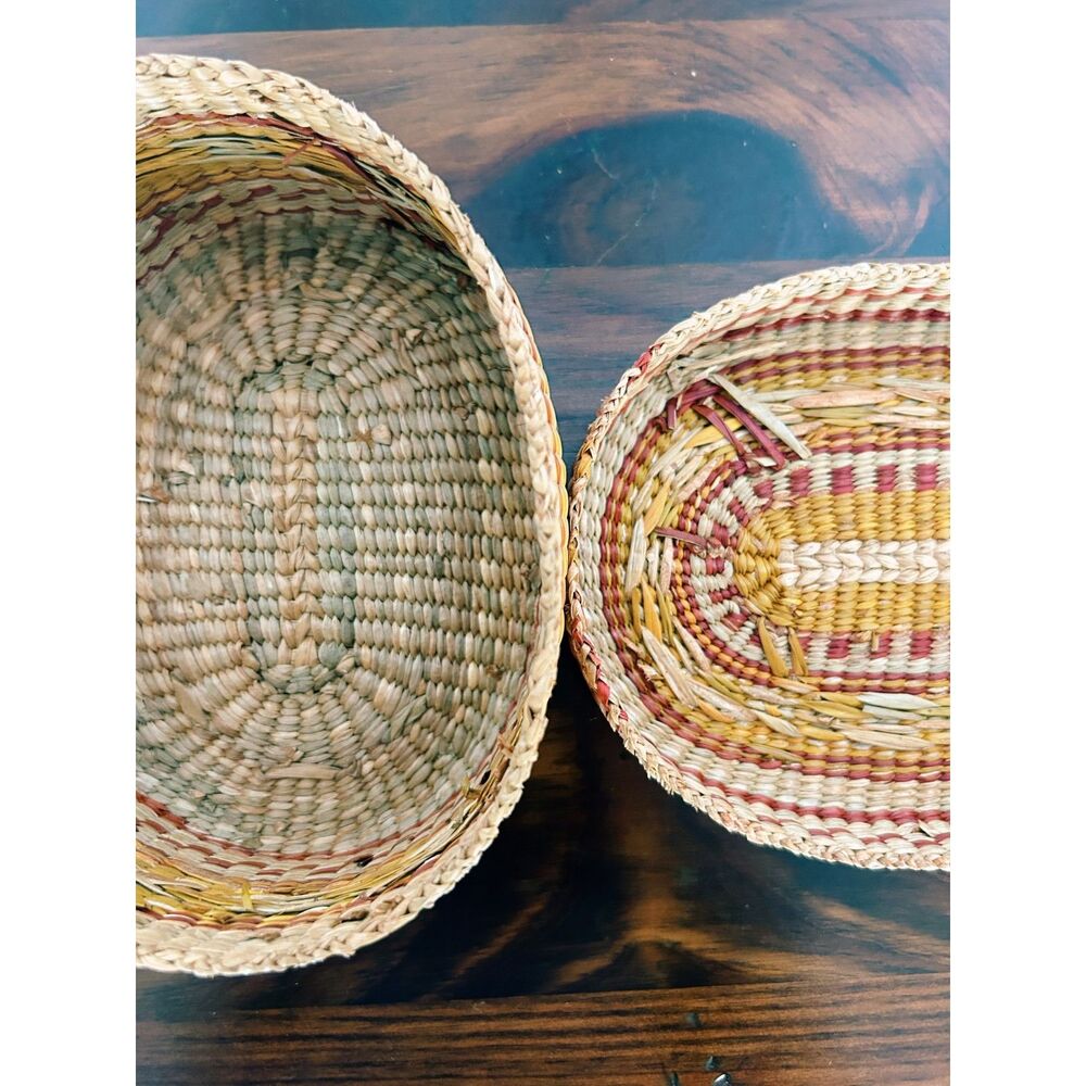 Vintage 1970s/1980s Chinese Hand-Woven Coiled Lidded Basket